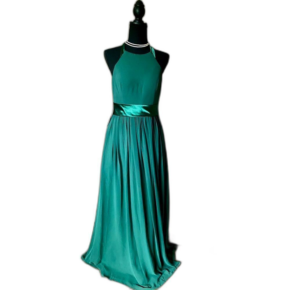 AZAZIE Aurora sleevess maxi dress emerald green chiffon gown bridesmaid NWT A6